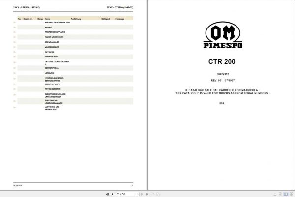 Still OM Pimespo Electric Tow Tractor CTR 200 Spare Parts List DE 1