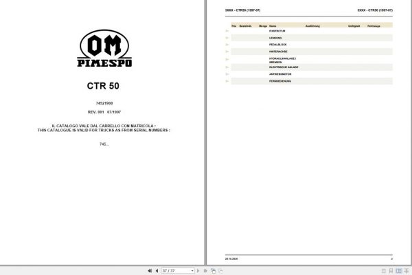 Still OM Pimespo Electric Tow Tractor CTR 50 Spare Parts List DE 1