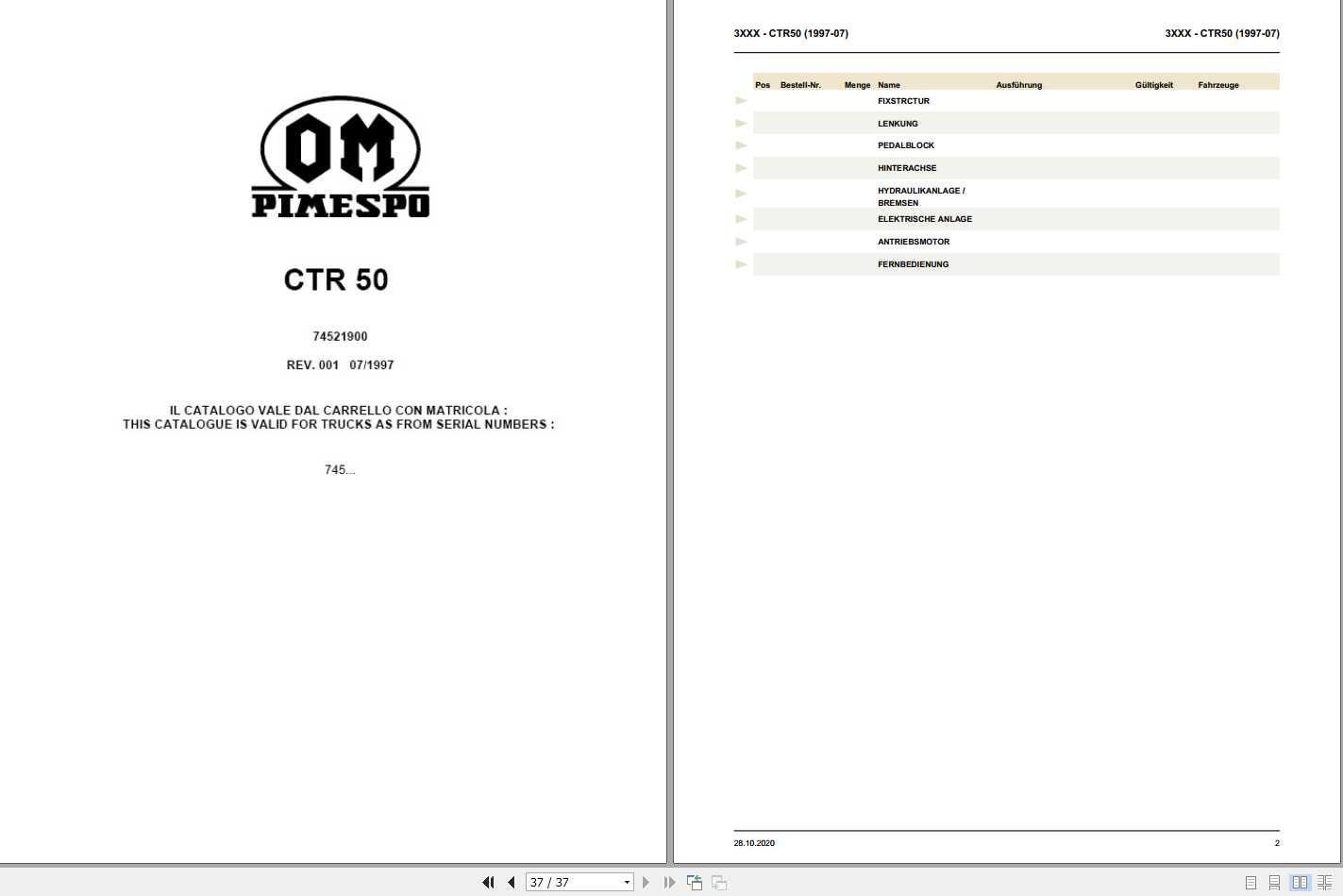 Still OM Pimespo Electric Tow Tractor CTR 50 Spare Parts List DE 1
