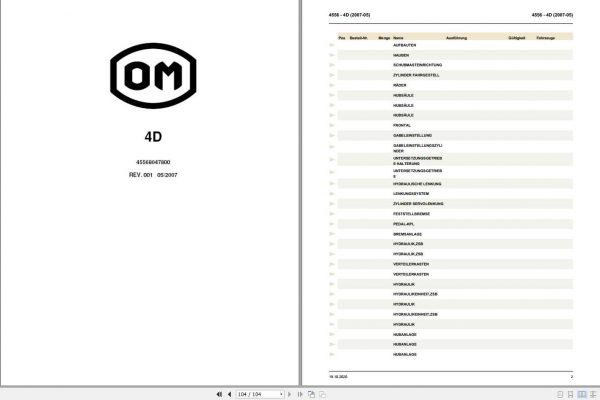 Still OM Pimespo Fork Truck 4D Spare Parts List DE 1