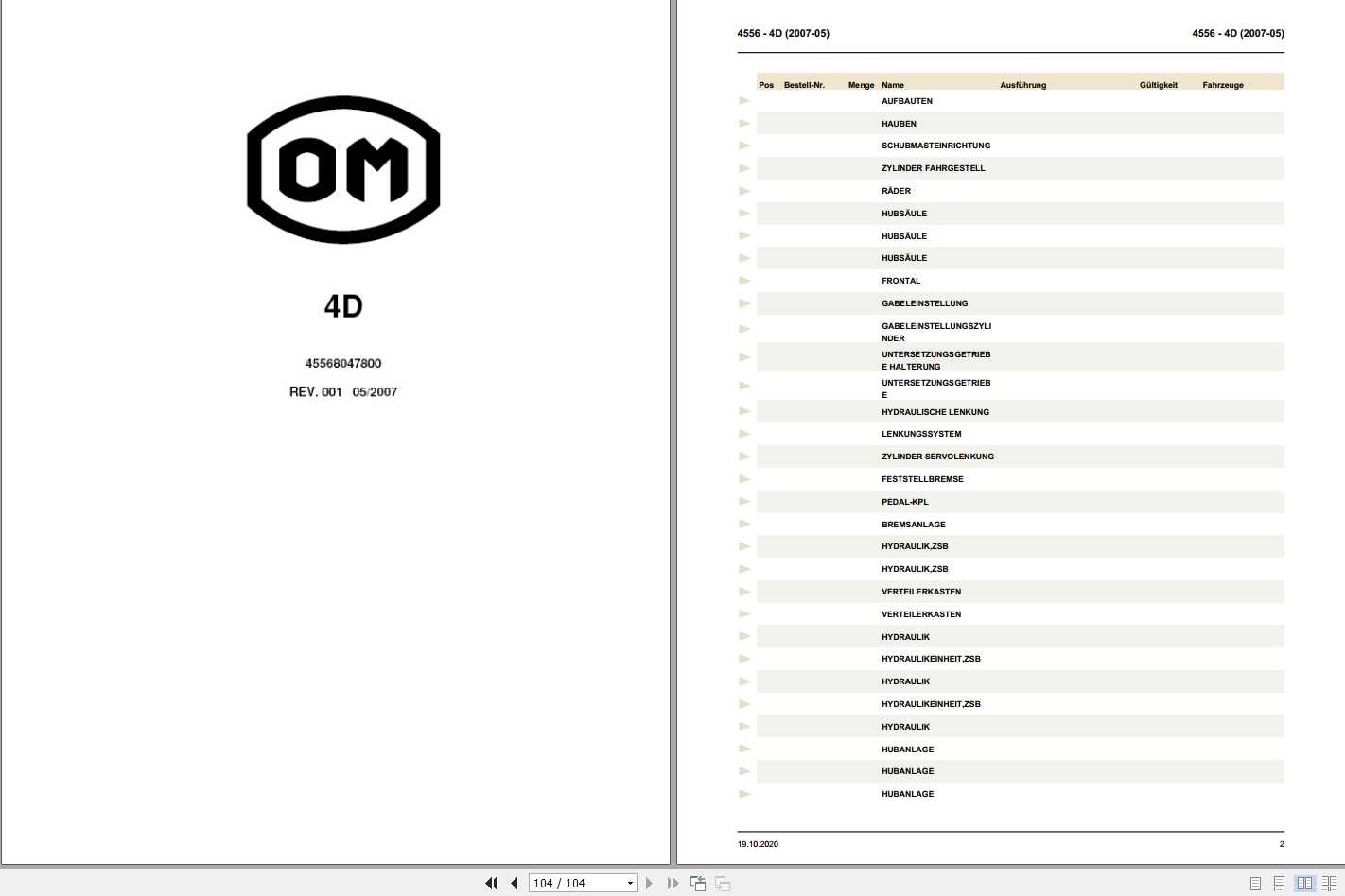 Still OM Pimespo Fork Truck 4D Spare Parts List DE 1