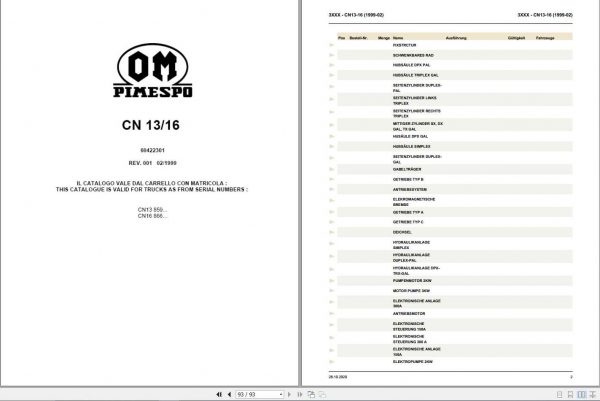 Still OM Pimespo Fork Truck CN 13 16 Spare Parts List DE 1