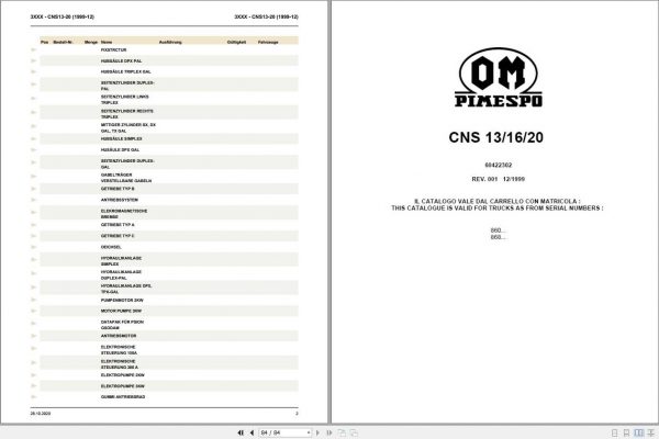 Still OM Pimespo Fork Truck CNS 13 16 20 Spare Parts List DE 1