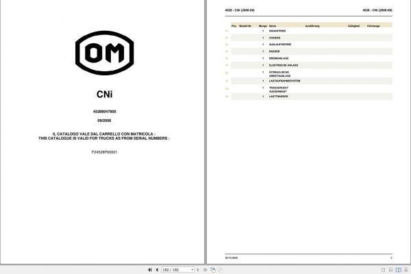 Still OM Pimespo Fork Truck CNi Spare Parts List DE 1