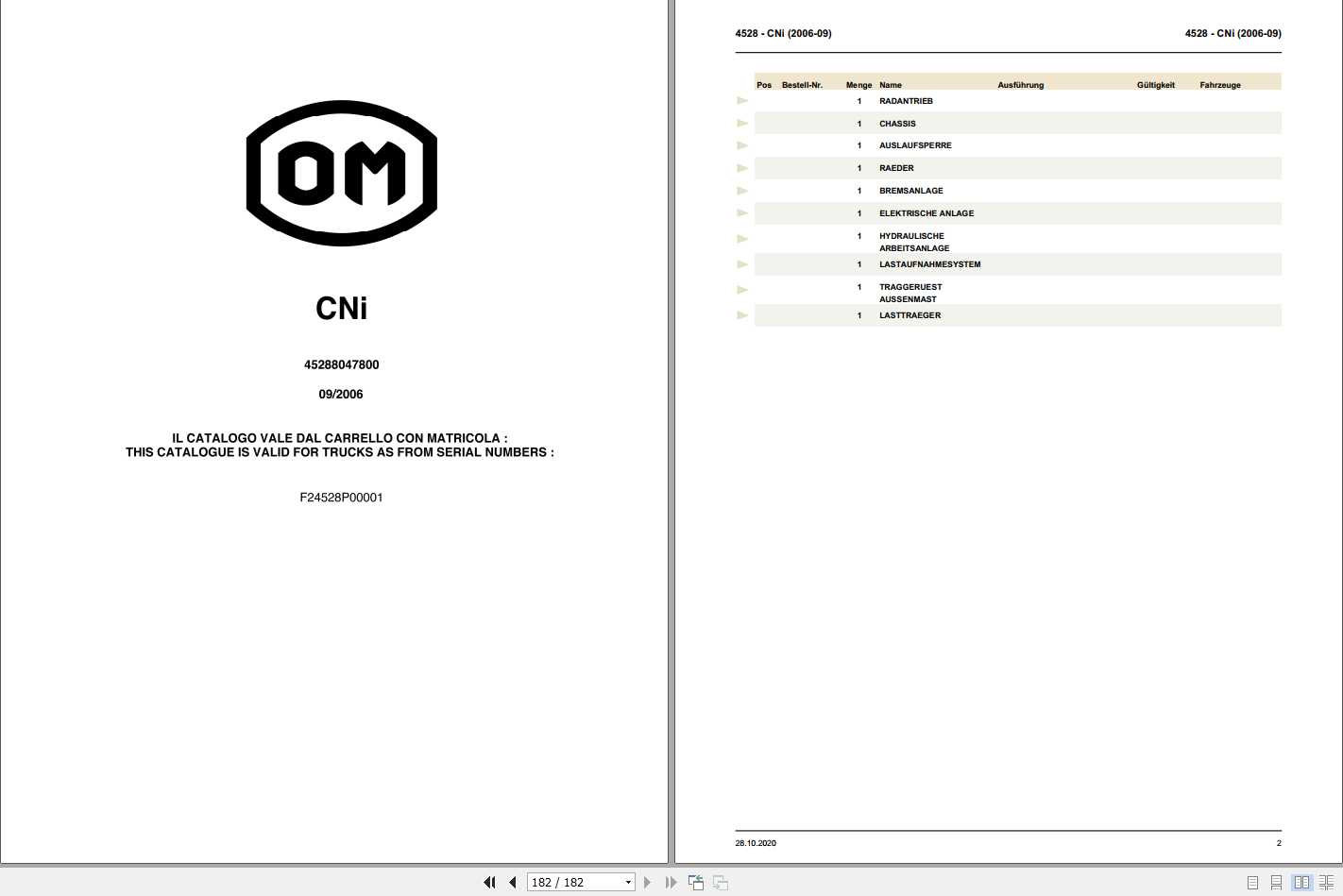 Still OM Pimespo Fork Truck CNi Spare Parts List DE 1