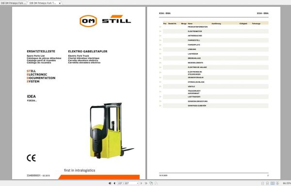 Still OM Pimespo Fork Truck IDEA F2X334 Spare Parts List DE 1