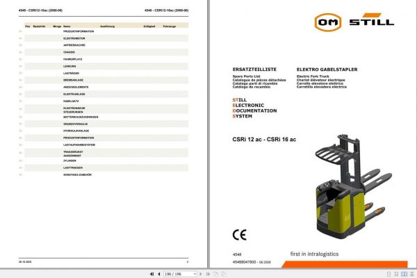 Still OM Pimespo Forklift CSRi12ac CSR16iac Spare Parts List DE 1