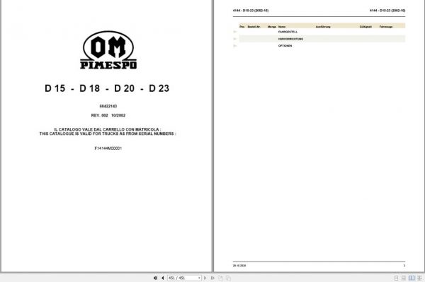 Still OM Pimespo Forklift D15 D18 D20 D23 Spare Parts Catalogue DE 1