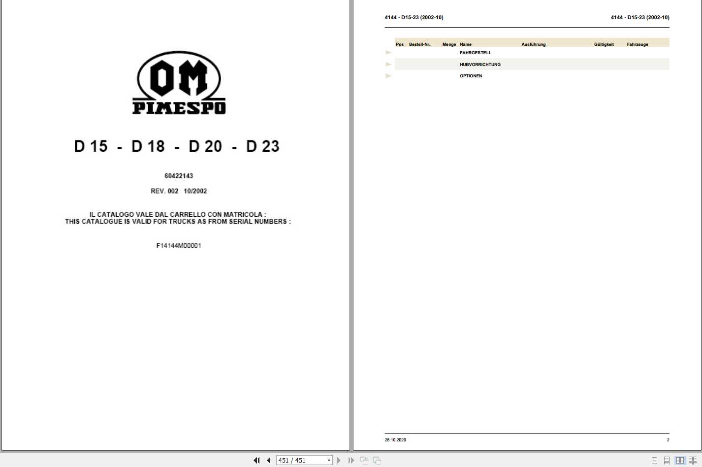 Still OM Pimespo Forklift D15 D18 D20 D23 Spare Parts Catalogue DE 1