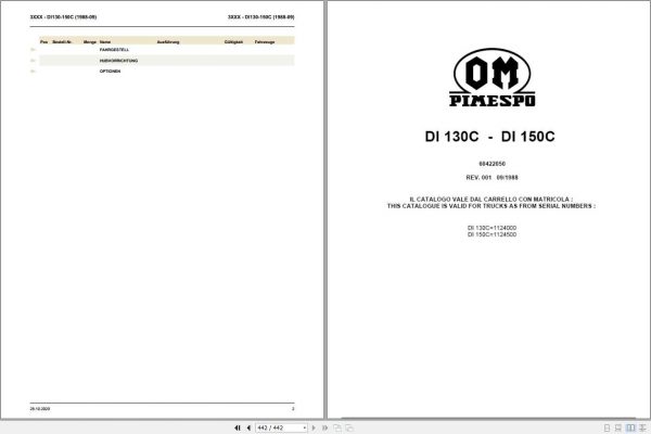 Still OM Pimespo Forklift DI130C DI150C Spare Parts List DE 1