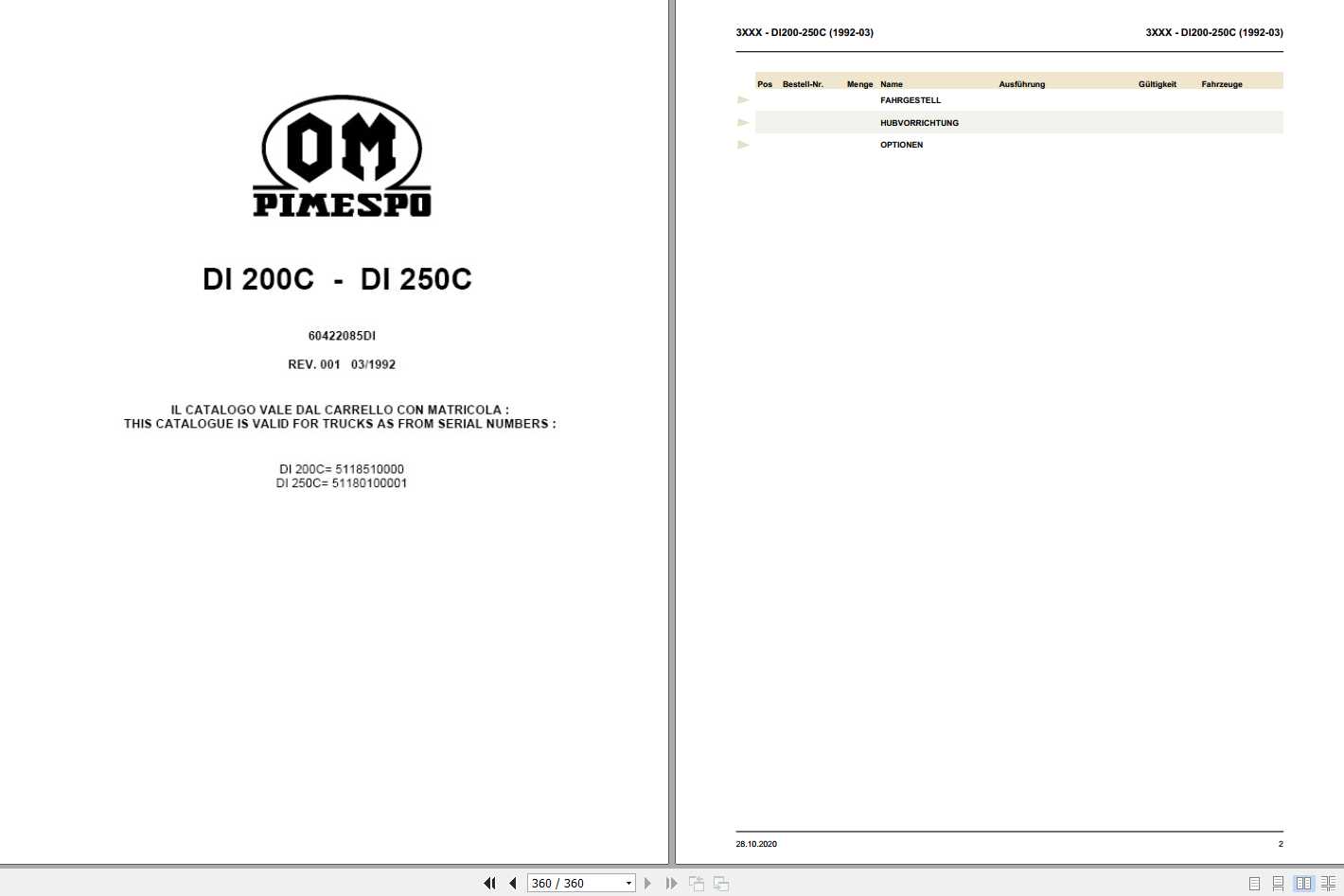 Still OM Pimespo Forklift DI200C DI250C Spare Parts List DE 1