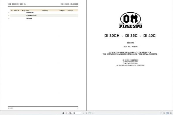 Still OM Pimespo Forklift DI30CH DI35C DI40C Spare Parts List DE 60422090 1