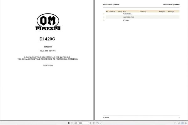Still OM Pimespo Forklift DI420C Spare Parts List DE 1