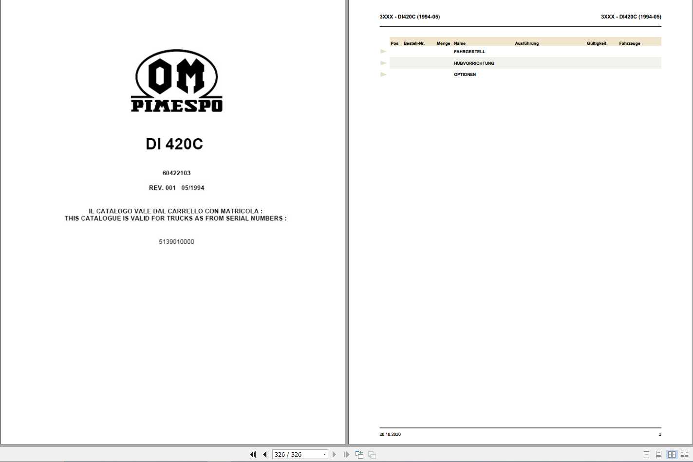 Still OM Pimespo Forklift DI420C Spare Parts List DE 1