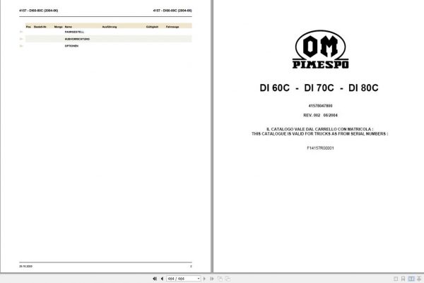 Still OM Pimespo Forklift DI60C DI70C DI80C Spare Parts List DE 41578047800 1