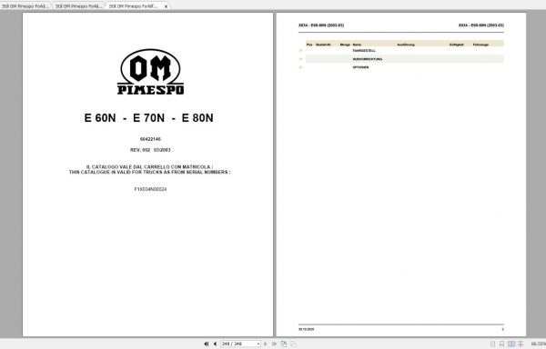 Still OM Pimespo Forklift E60N E70N E80N Spare Parts List DE 1
