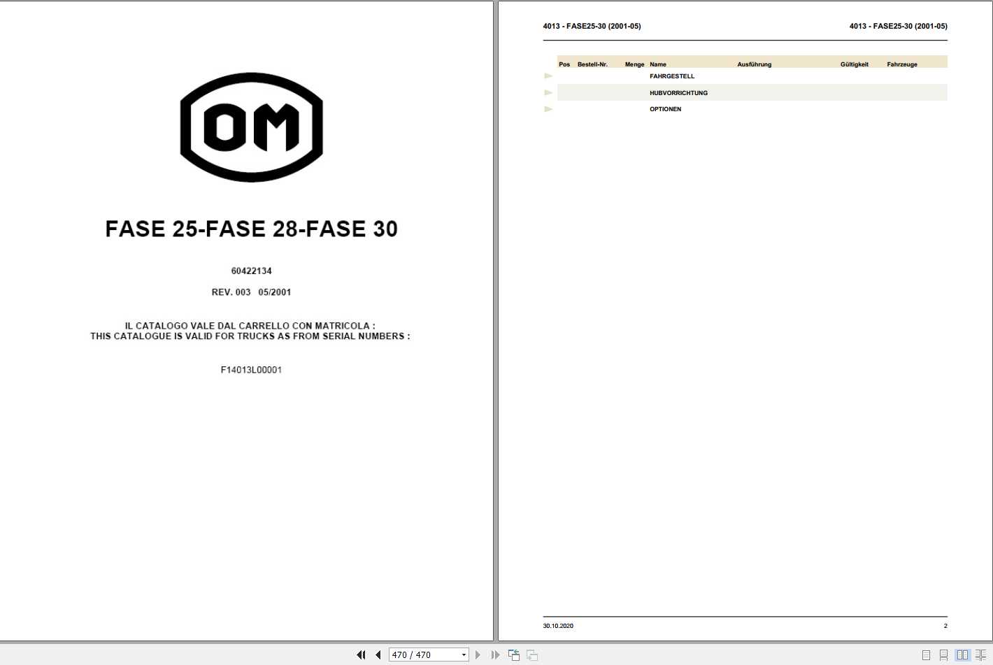 Still OM Pimespo Forklift FASE 25 28 30 Spare Parts List DE 1