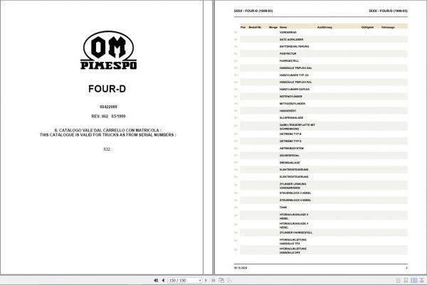 Still OM Pimespo Forklift FOUR D Spare Parts List DE 1
