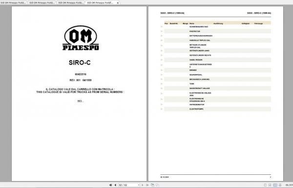 Still OM Pimespo Forklift SIRO A SIRO C SIRO TA SIRO TH Spare Parts List DE 1