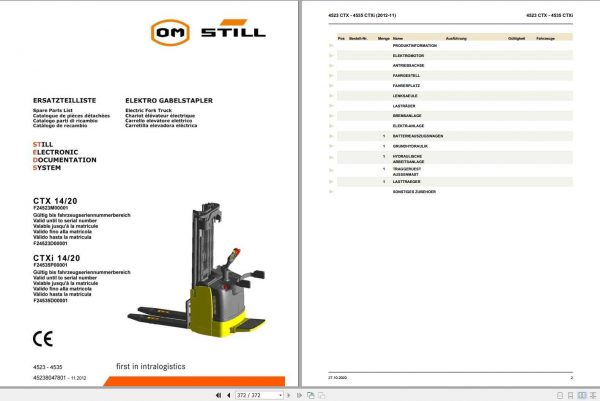 Still OM Pimespo Forklift Truck CTX 14 20 4523 CTXi 14 20 4535 Spare Parts List DE 1