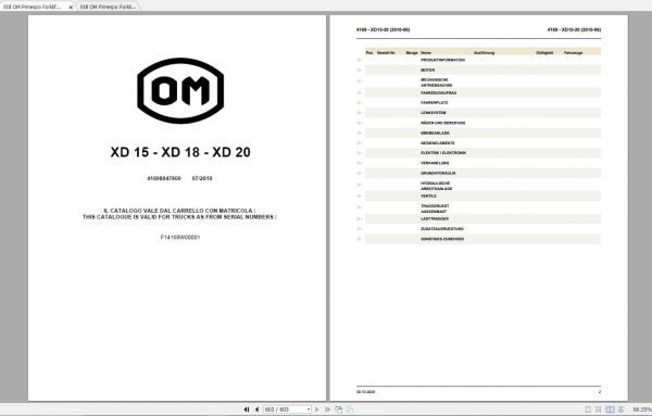 Still OM Pimespo Forklift XD15 XD18 XD20 Spare Parts Catalogue DE 1
