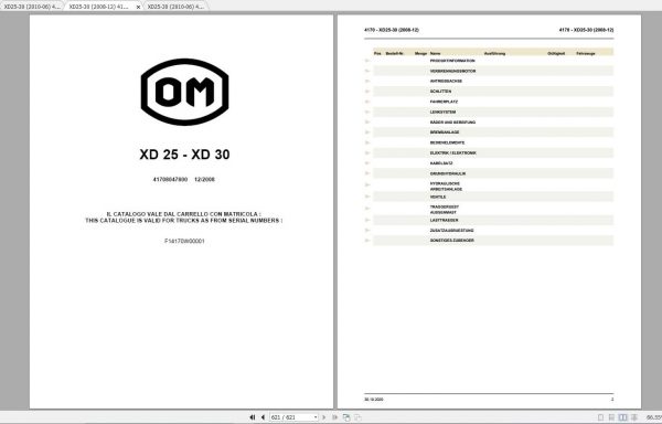 Still OM Pimespo Forklift XD25 XD30 Spare Parts Catalogue DE 1