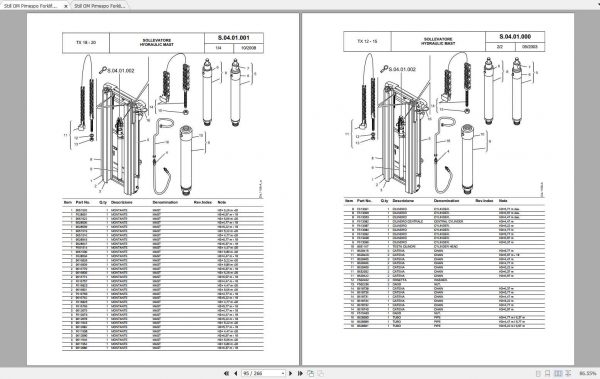 Still OM Pimespo Forklift XE12 XE20 Spare Parts List DE 2