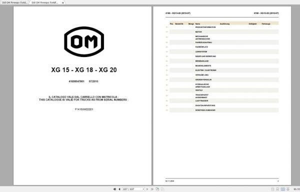 Still OM Pimespo Forklift XG15 XG18 XG20 Spare Parts Catalogue DE 1