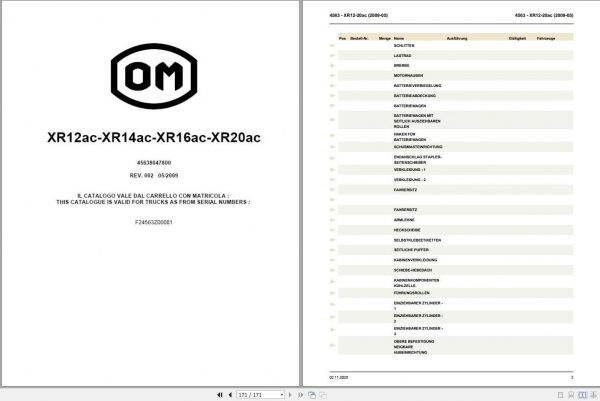 Still OM Pimespo Forklift XR12 14 16 20ac Spare Parts List DE 1