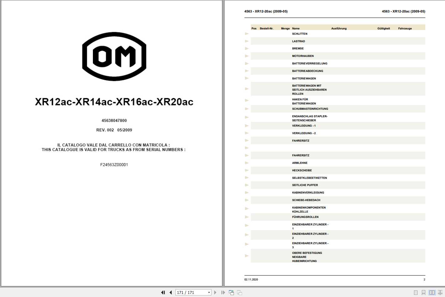 Still OM Pimespo Forklift XR12 14 16 20ac Spare Parts List DE 1