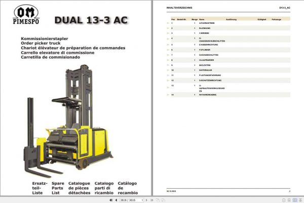 Still OM Pimespo Order Picker Dual 13 3 AC Spare Parts List DE 1