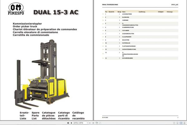 Still OM Pimespo Order Picker Dual 15 3 AC Spare Parts List DE 1