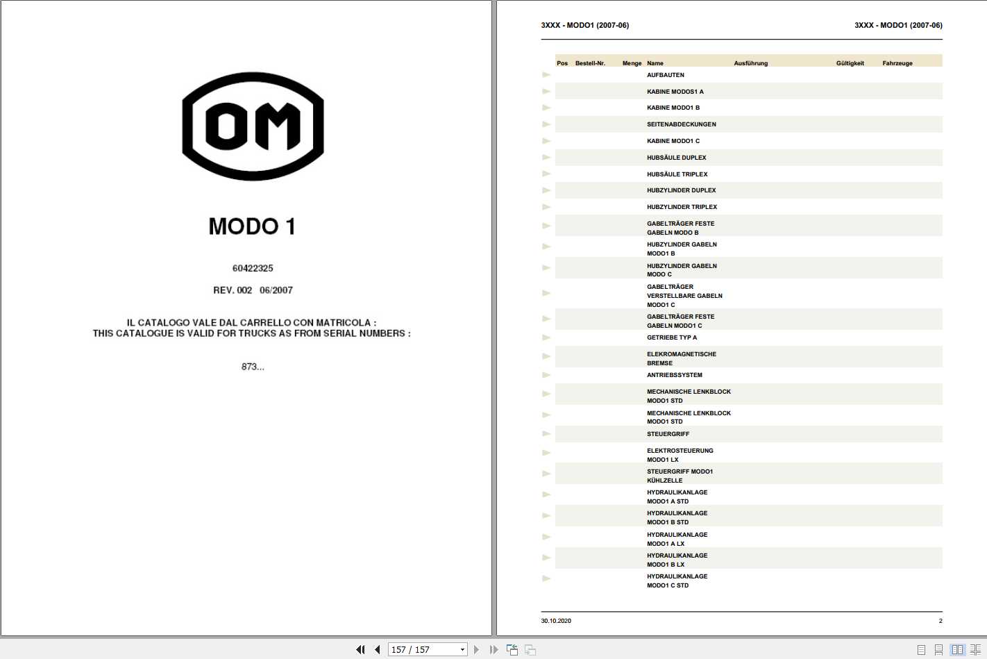 Still OM Pimespo Order Picker MODO1 Spare Parts List DE 1