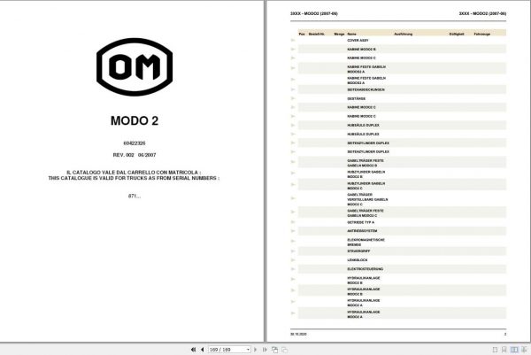 Still OM Pimespo Order Picker MODO2 Spare Parts List DE 1