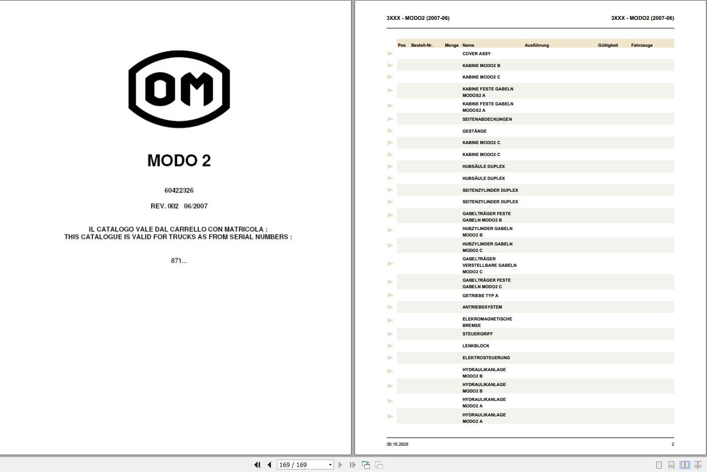 Still OM Pimespo Order Picker MODO2 Spare Parts List DE 1