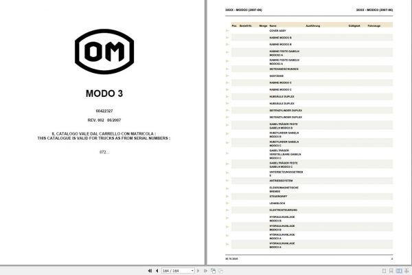 Still OM Pimespo Order Picker MODO3 Spare Parts List DE 1