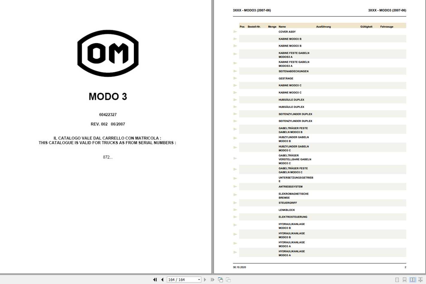 Still OM Pimespo Order Picker MODO3 Spare Parts List DE 1