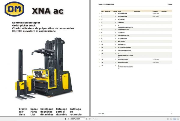 Still OM Pimespo Order Picker Truck XNAac Spare Parts List DE 1
