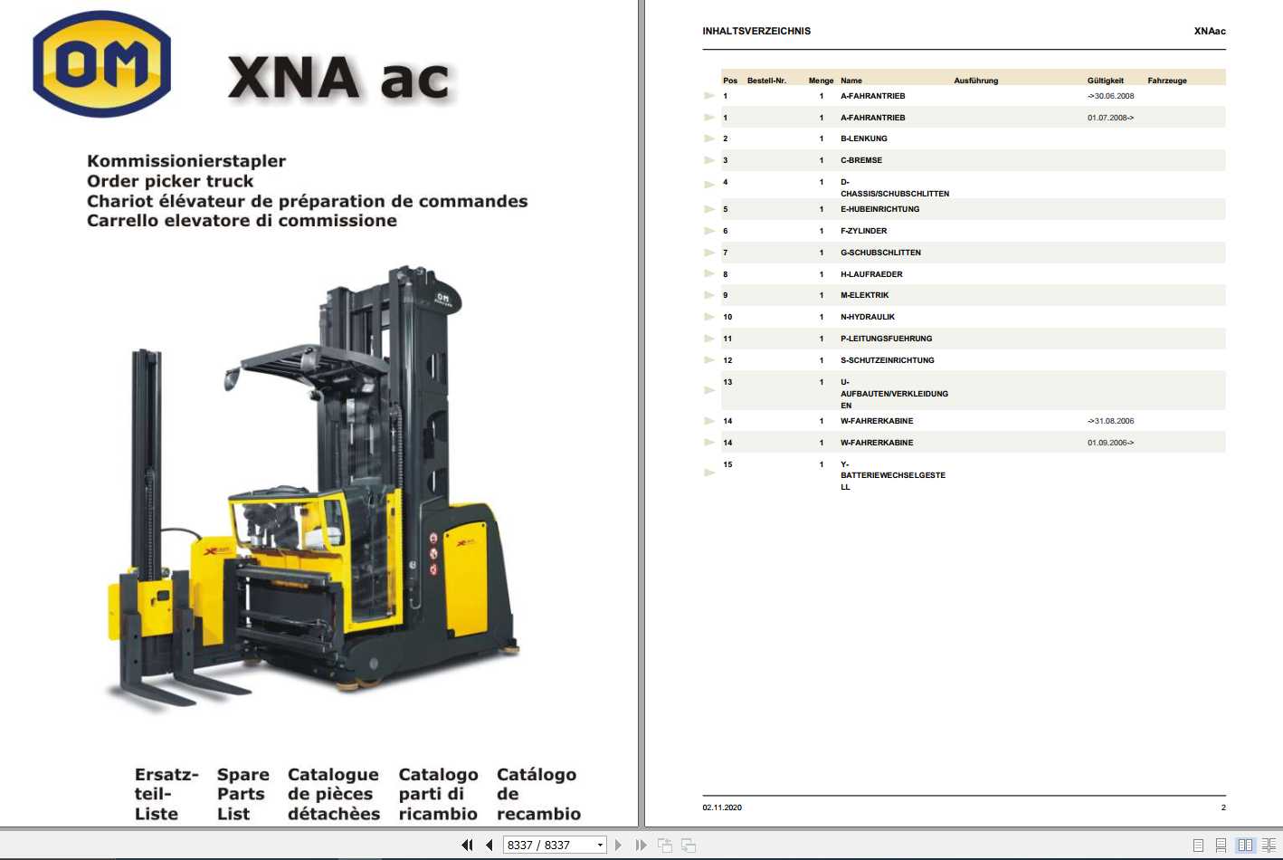 Still OM Pimespo Order Picker Truck XNAac Spare Parts List DE 1
