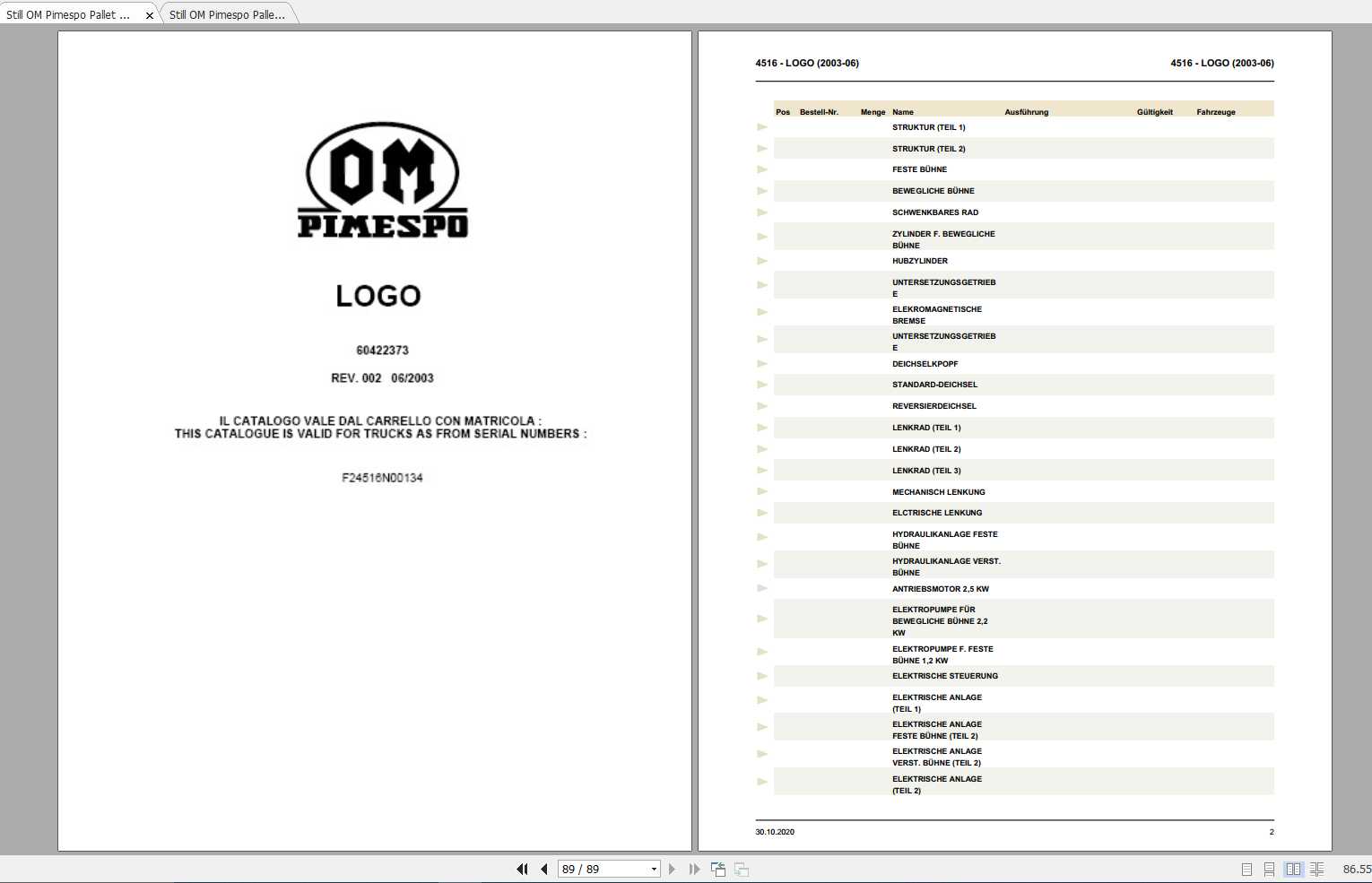 Still OM Pimespo Pallet Stacker LOGO Spare Parts Catalogue DE 1