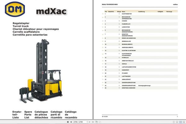 Still OM Pimespo Turret Truck MDXAC Spare Parts List DE 1