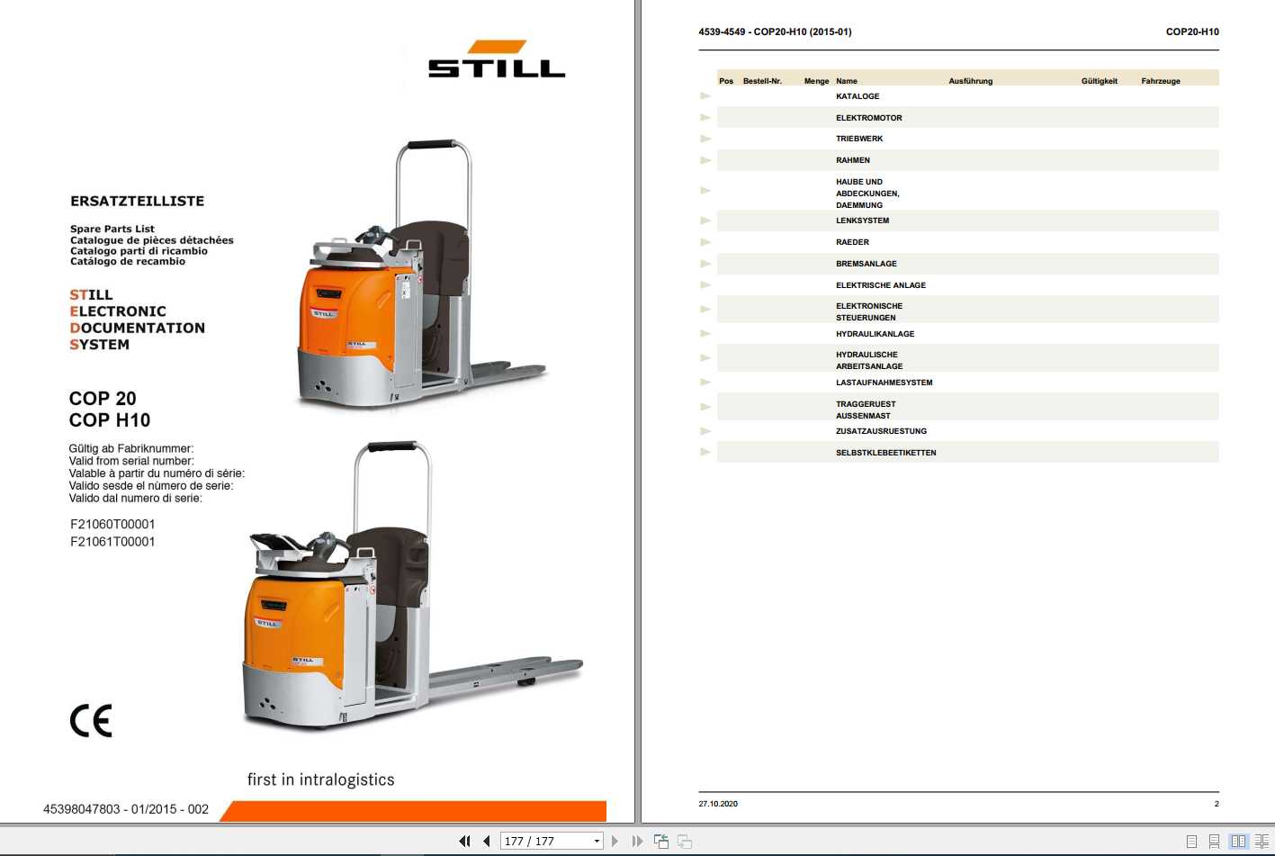 Still Order Picker COP20 COP H10 Spare Parts Lists DE 1
