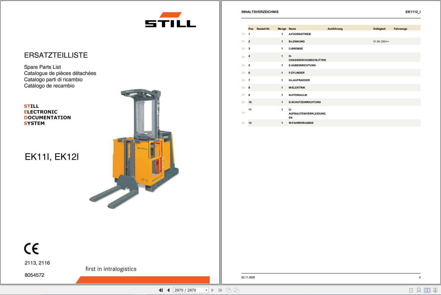 Still Order Picker EK11i EK12i Spare Parts List DE 1