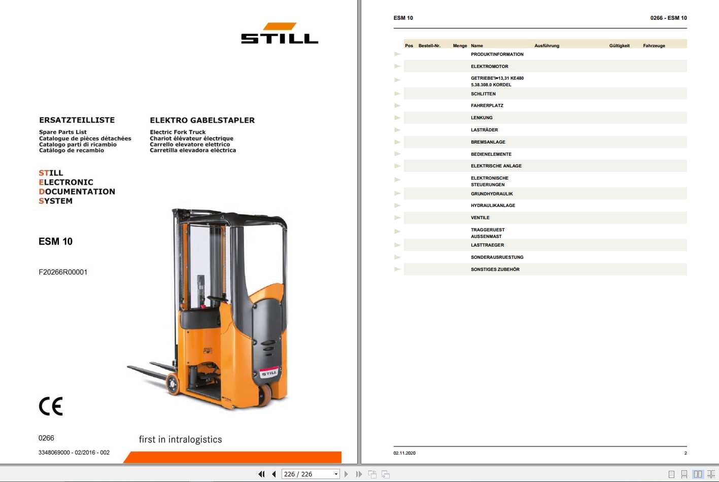 Still Order Picker ESM 10 0266 Spare Parts List DE 1
