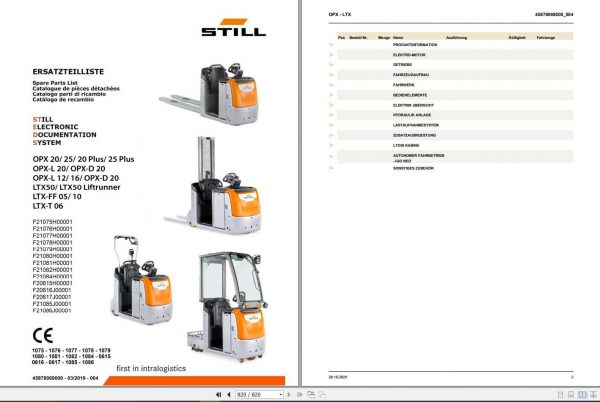 Still Order Picker Tow Tractor OPX LTX Spare Parts List DE 1