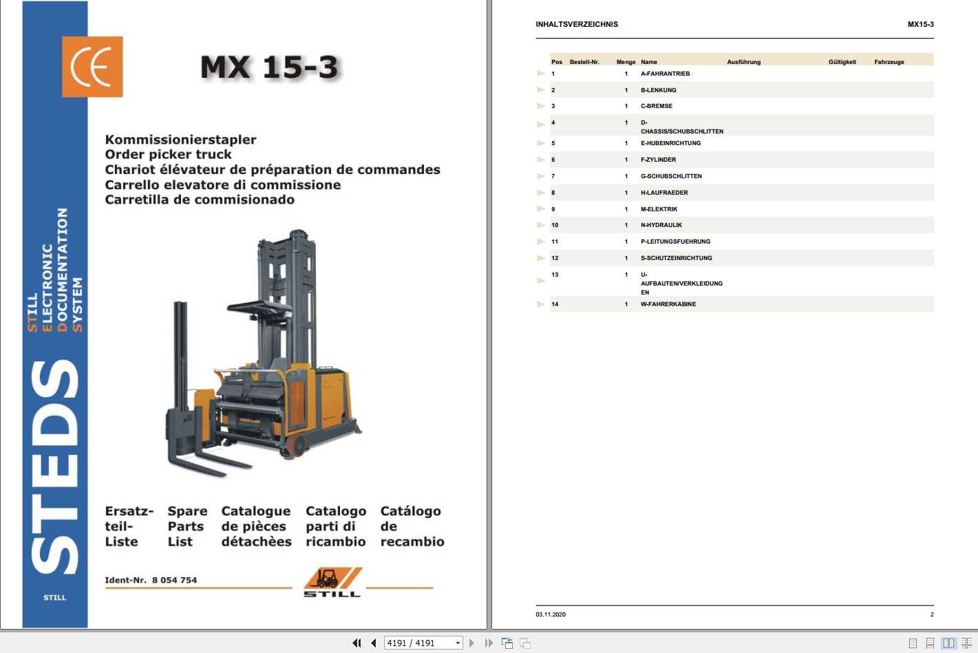 Still Order Picker Truck MX 15 3 Spare Parts List DE 1