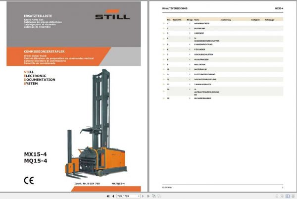Still Order Picker Truck MX15 4 MQ15 4 Spare Parts List DE 1