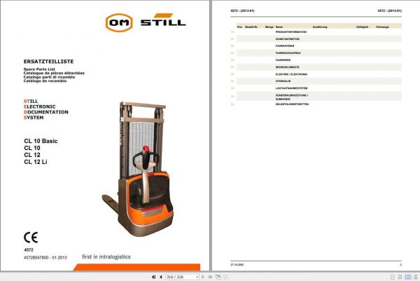 Still Pallet Stacker CL 10 Basic CL10 CL12 CL12Li Spare Parts List DE 1