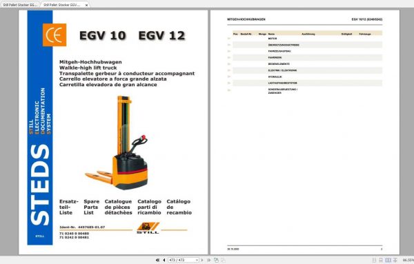 Still Pallet Stacker EGV10 EGV12 0239 0242 Spare Parts List DE 1