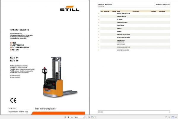 Still Pallet Stacker EGV14 EGV16 0276 0277 Spare Parts List DE 50028069004 03.2015 1